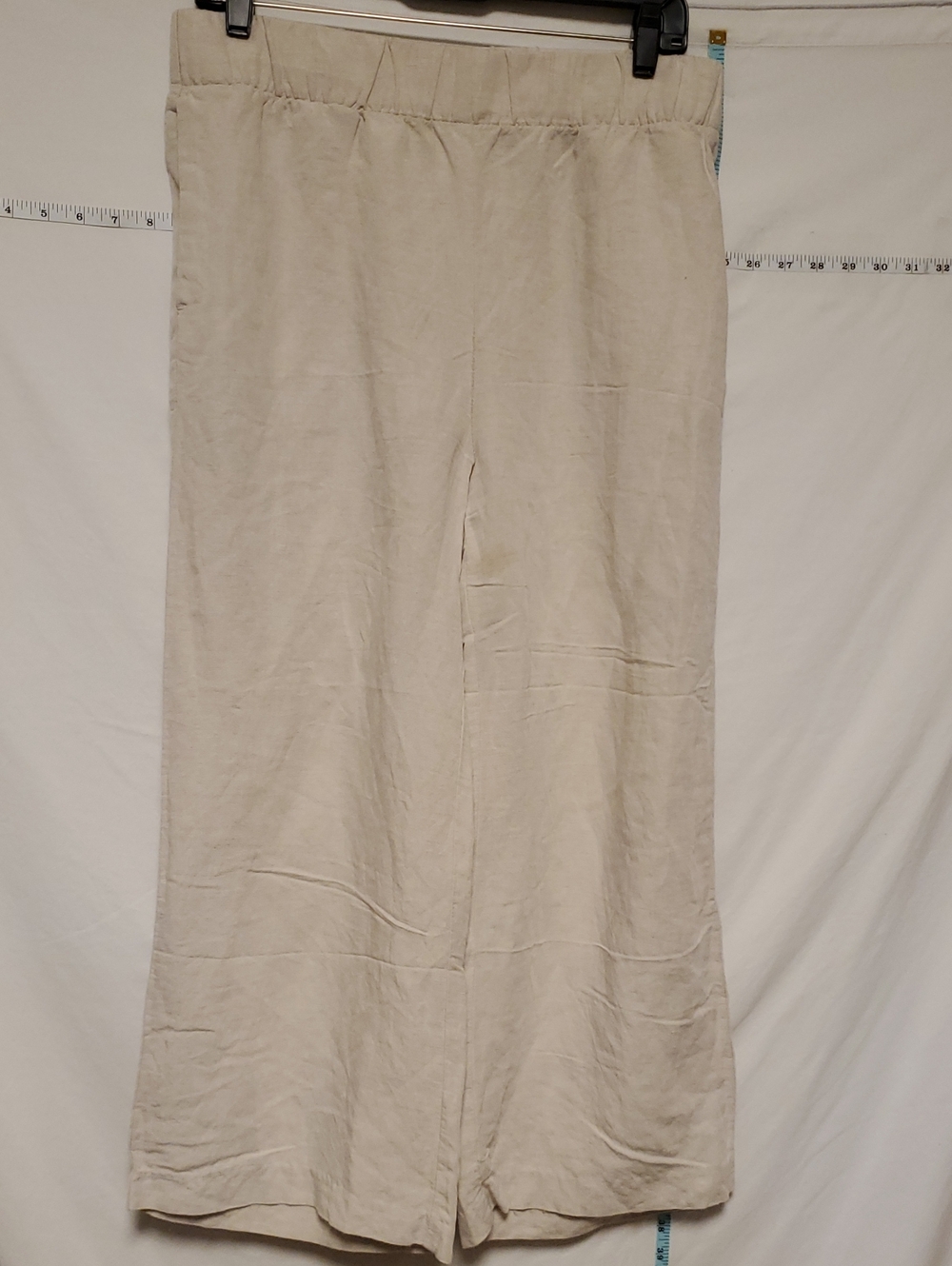 H&M Women's Light Beige Linen-Blend Wide Leg Ankle Pants Cruise Vacation Relax
